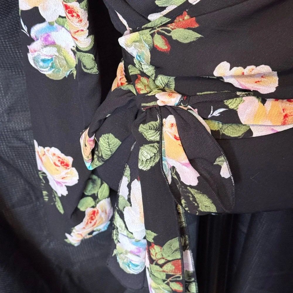 Fashion Nova Black Floral Wrap Blouse - Picture 5 of 6